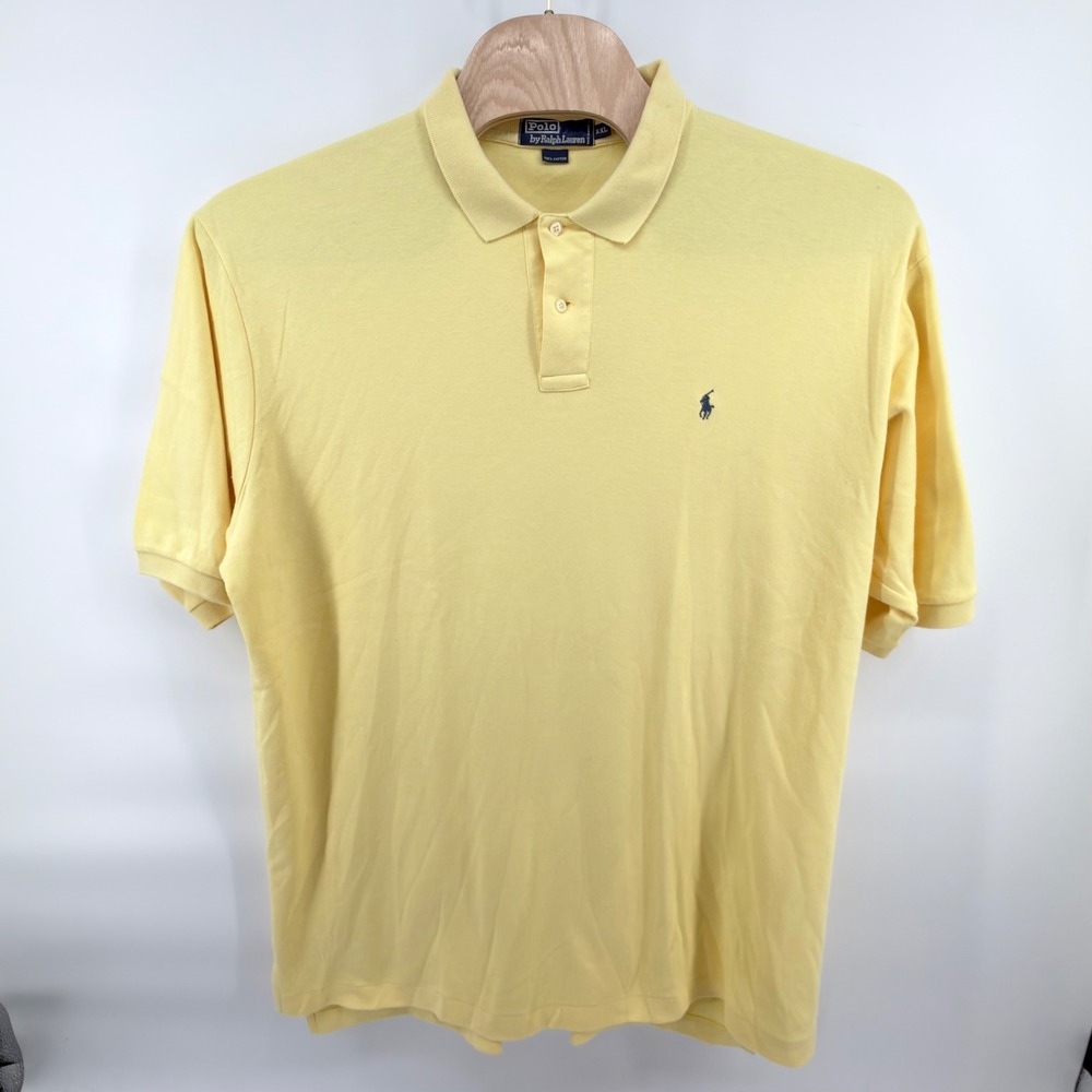 Vintage Polo Ralph Lauren Mens XXL Yellow Short Sleeve Polo Shirt Navy Pony
